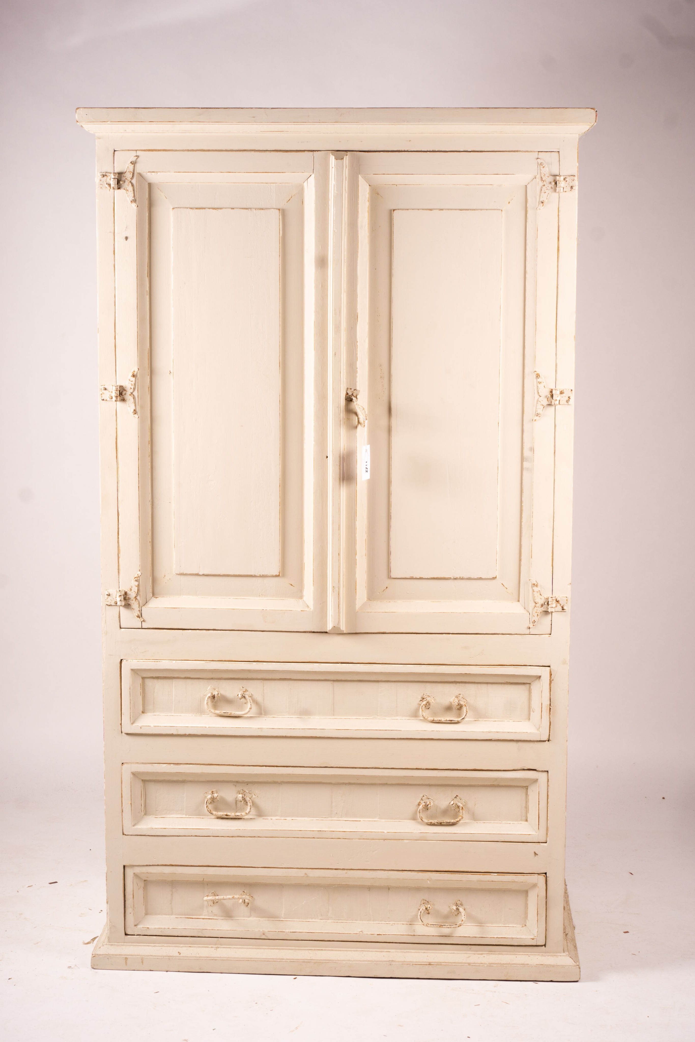 A 19th century Continental painted pine press cupboard, length 105cm, depth 62cm, height 182cm